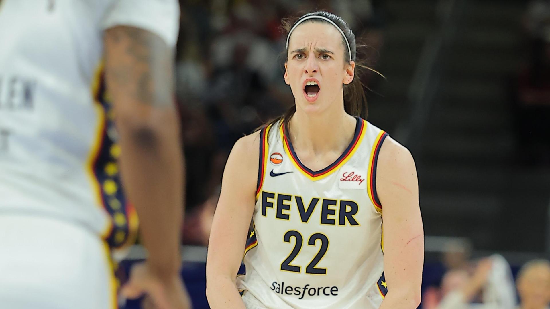 Caitlin Clark of the Indiana Fever calling out during a game