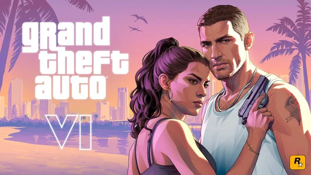 GTA VI characters Jason and Lucia against a neon Vice City backdrop