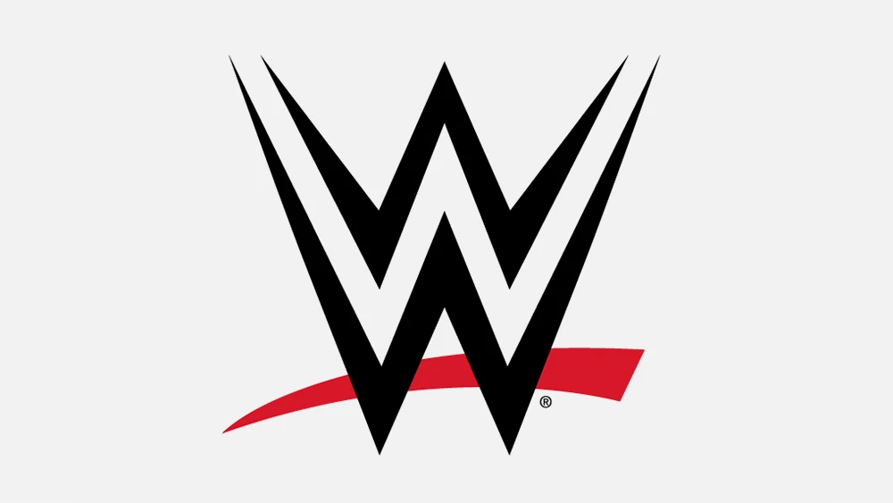 The WWE logo in black and red on a light gray background
